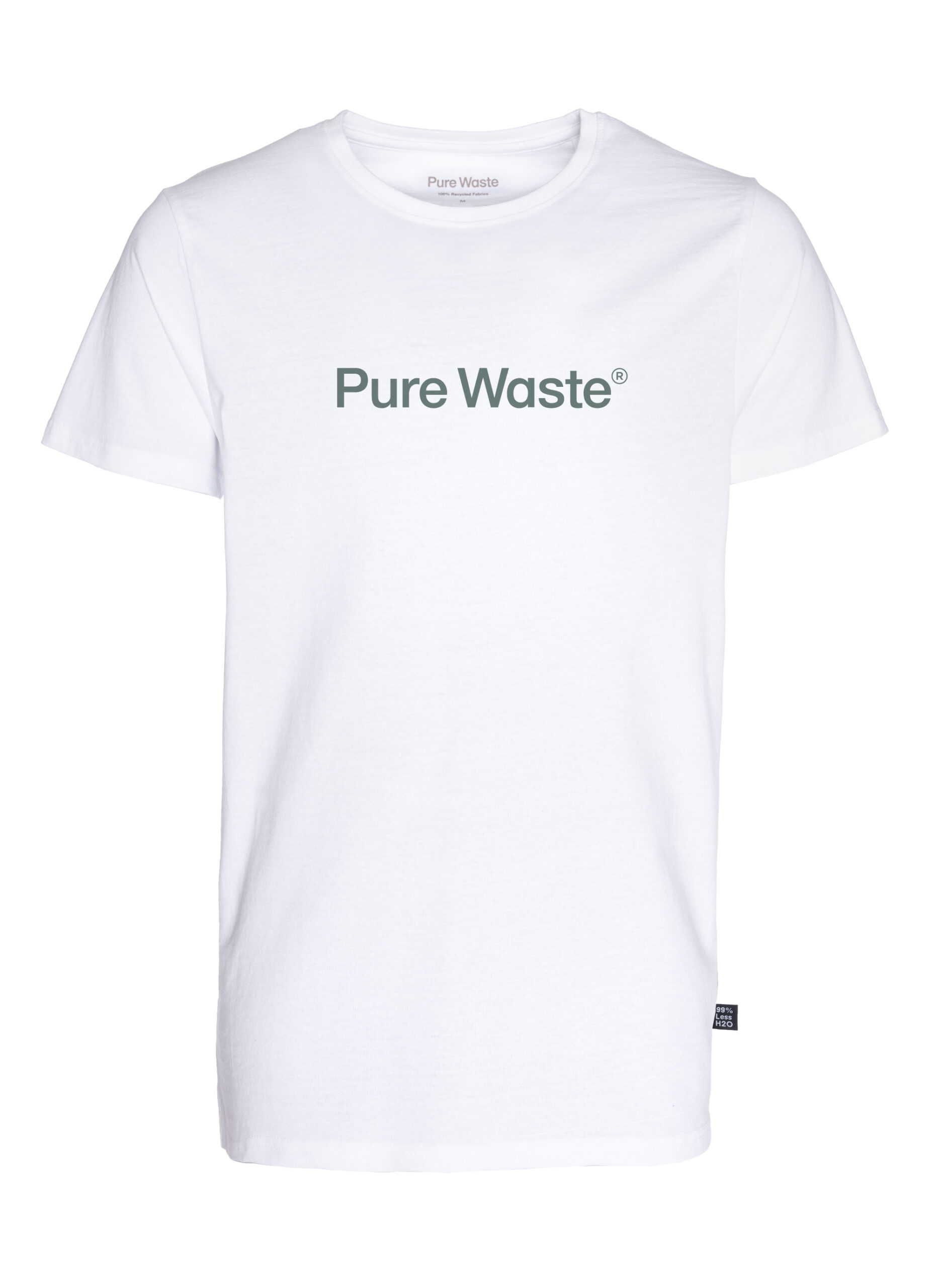 TSMS4BLG00-white (1) A white unisex T-shirt with a sage green logo print