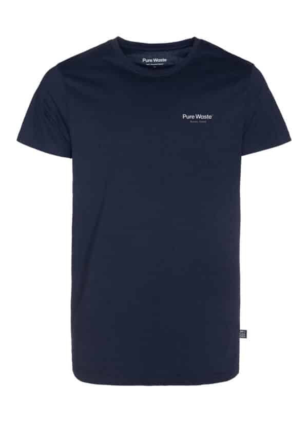 Tummansininen nnisex t-paita valkoisella logolla