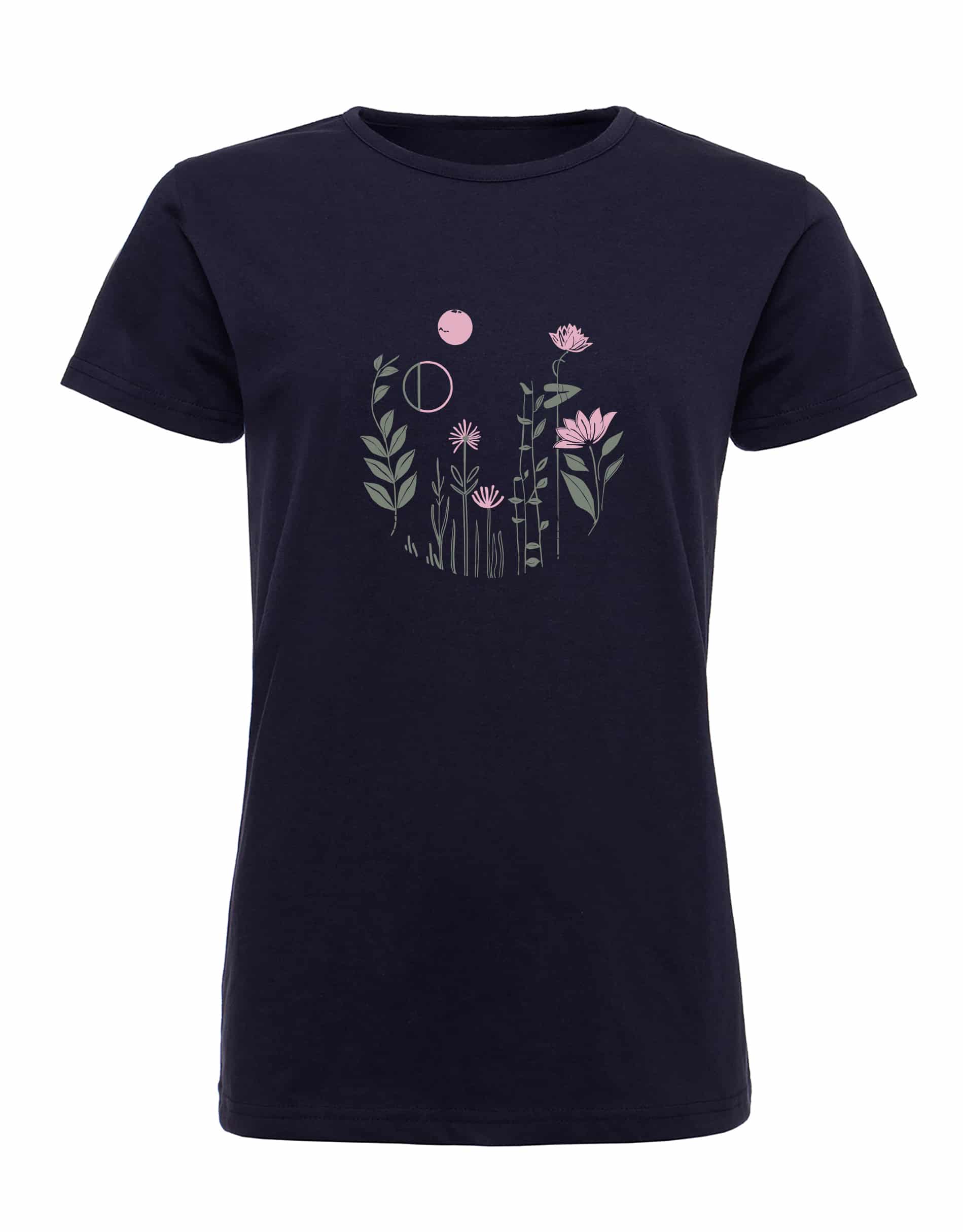 TSWS4ST-Solid-Navy (1) A women´s blue fitted T-shirt with a floral print