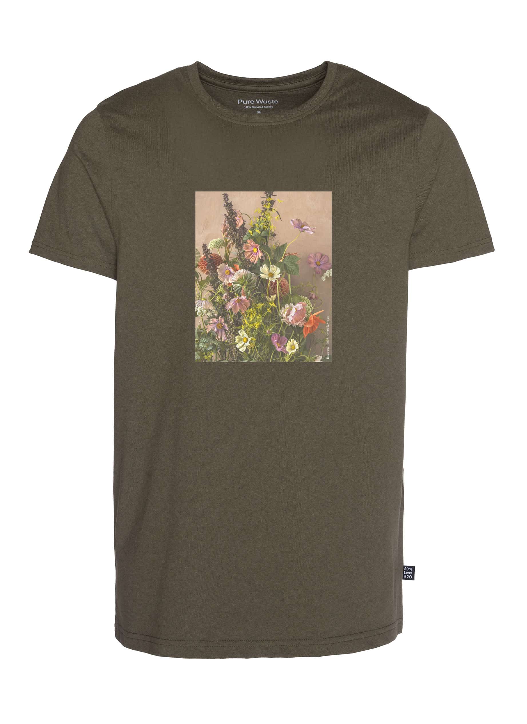 Bohemian_I_Men’s_T-Shirt_khaki Khakin värinen T-paita kukkaprintillä