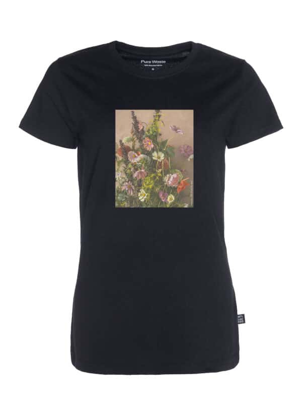 Naisten musta T-paita kukkaprintillä Kreetta Järvenpää