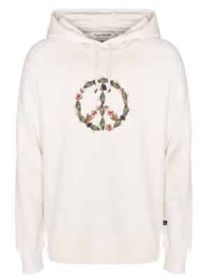 Luonnpnvalkoinen huppari peace-merkki edessä