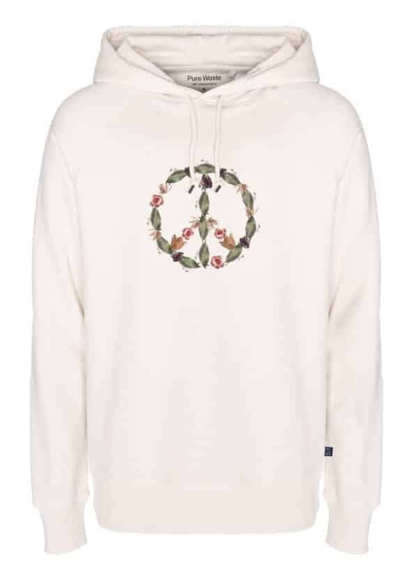 Luonnpnvalkoinen huppari peace-merkki edessä