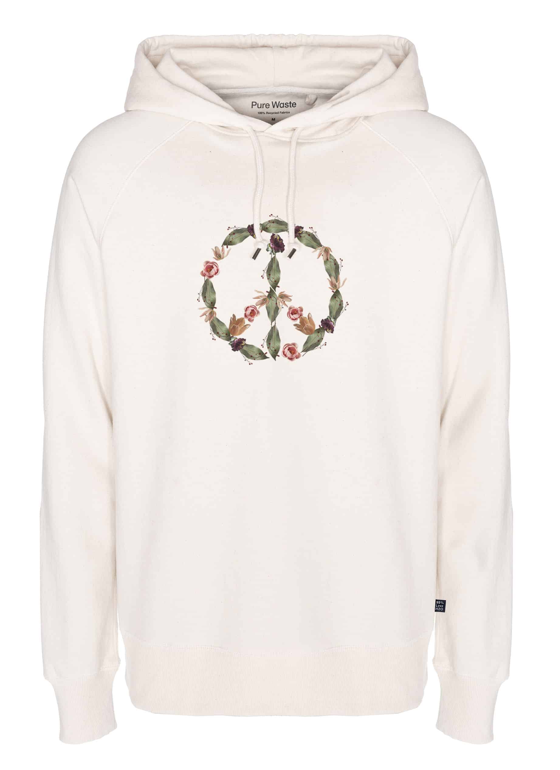 Peace_Hoodie_ecru Luonnonvalkoinen huppari peace-merkillä